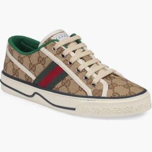 Gucci Kids GG Canvas Low-Top Sneaker with Green and Red Web